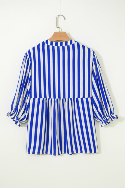 Stripe Balloon Sleeve Button-Up Shirt