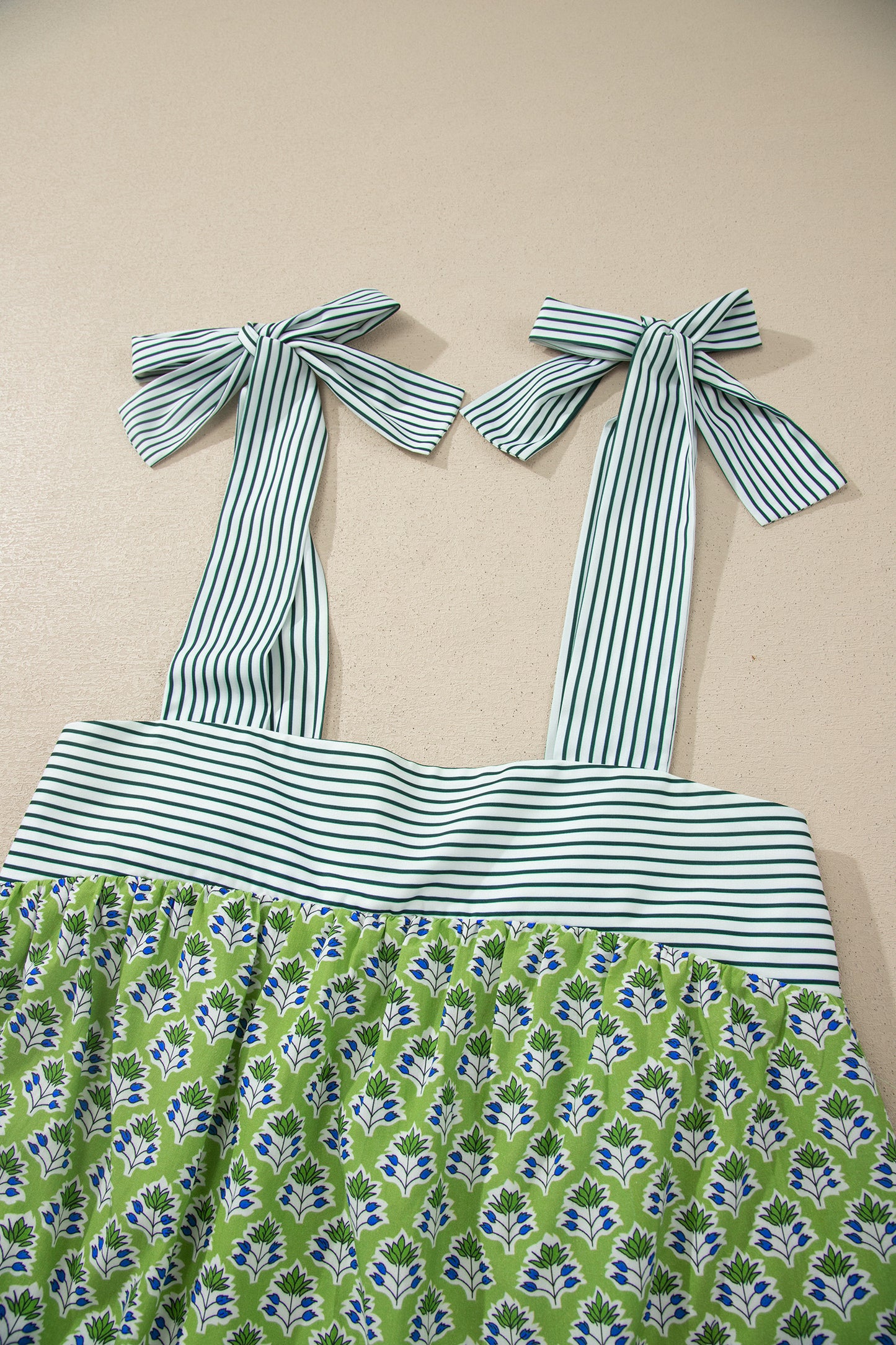 Floral Stripe Tie Strap Babydoll Tank Top