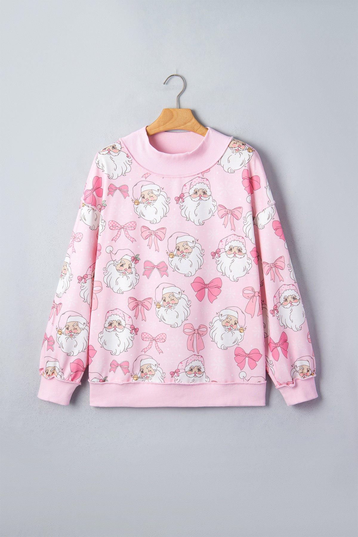 Christmas Santa Bow Mock Neck Graphic Sweatshirt