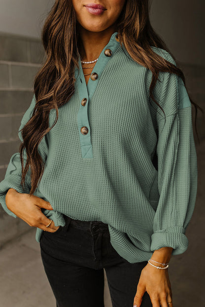 Waffle Long Sleeve Collar Top