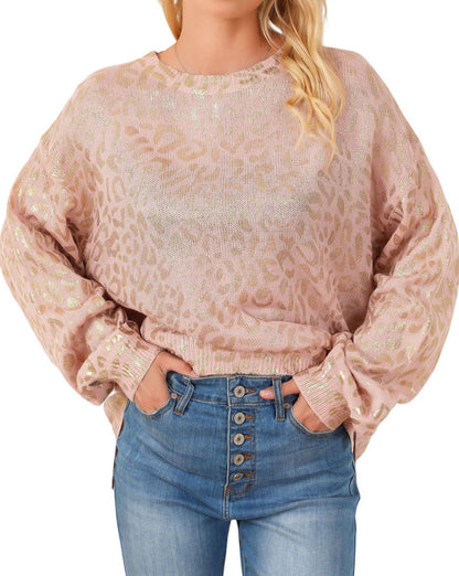 Metallic Leopard Puff Sleeve Sweater