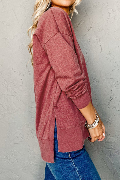 V-Neck Side Slit Tunic Top