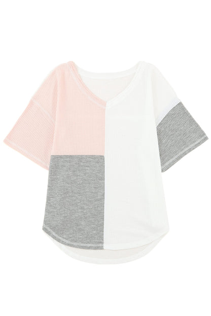 Colorblock Waffle Short Sleeve Top