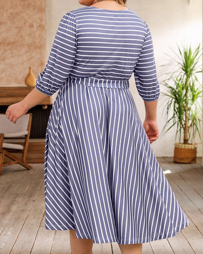 Stripe Belted Midi Dress Plus Size