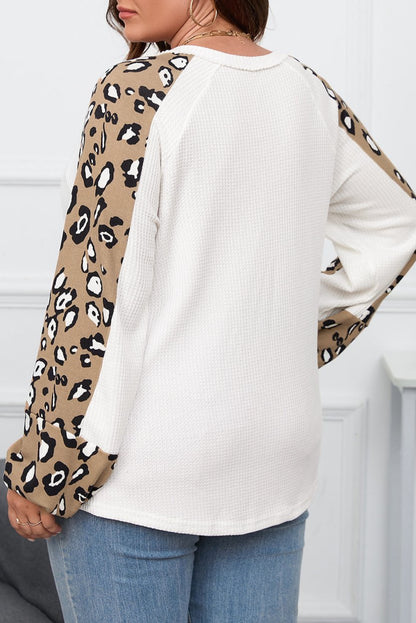 Plus Size Leopard Colorblock Long Sleeve Top