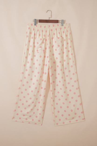 Polka Dot Patch Pocket Wide Leg Pants