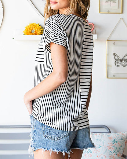 Stripe Patchwork Chest Pocket T-Shirt