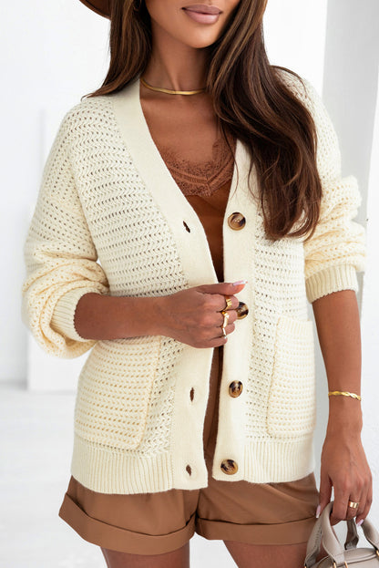 Chunky Knit Pocketed Buttoned Cardigan