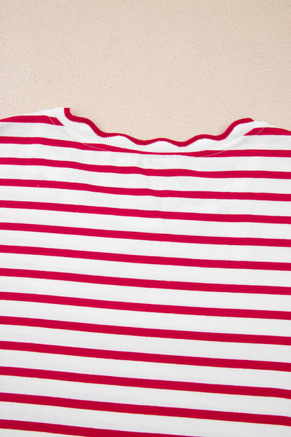 Stripe Scallop Trim Round Neck T-Shirt
