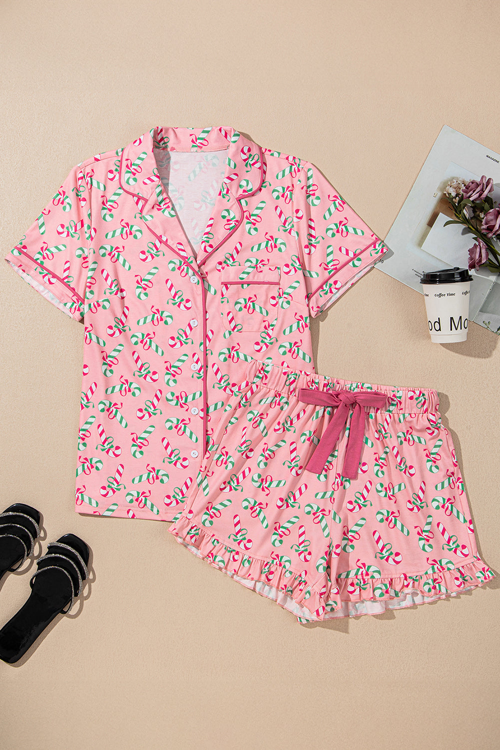 Candy Cane Top and Shorts Pajama Set