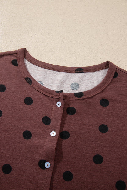 Polka Dot Button Front Long Sleeve Shirt