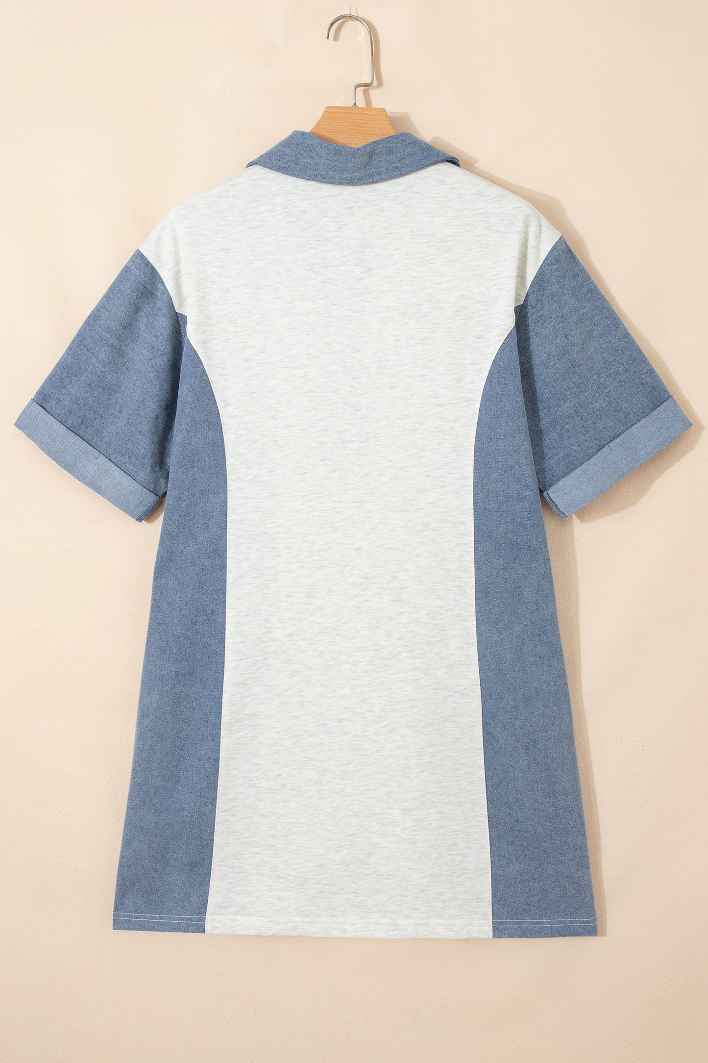 Colorblock Denim Patchwork Polo Collar Tunic Dress