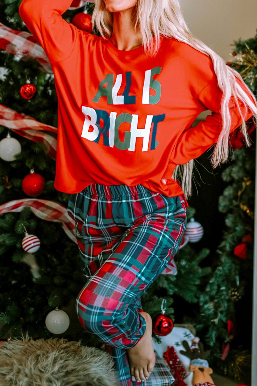 All Is Bright Christmas Plaid Pajama Set