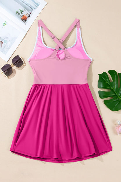 Contrast Trim Ruffle High Waist Swim Dress