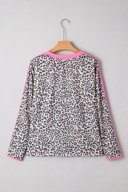 Leopard Varsity Stripe V-Neck Long Sleeve Top
