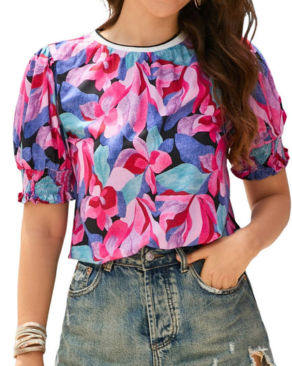 Floral Shirred Puff Sleeve Blouse