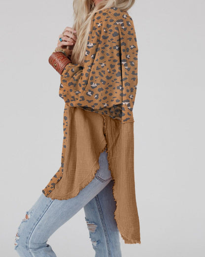 Leopard Colorblock Oversized Blouse