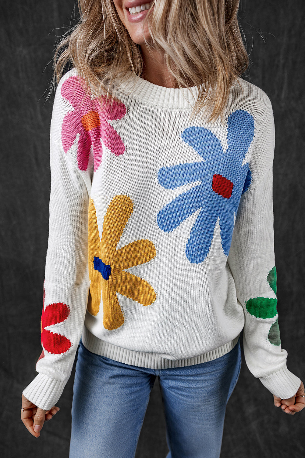 Floral Long Sleeve Crewneck Sweater