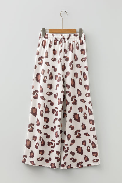 Leopard Drawstring High Waist Pocketed Pants