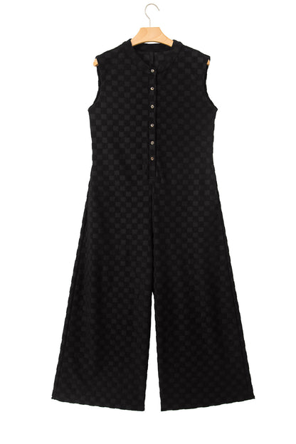 Checker Textured Sleeveless Wide Leg Jumpsuit