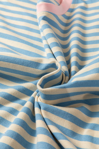 Stripe Contrast Crew Neck Drop Shoulder Tee