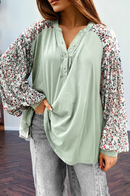 Abstract Bubble Sleeve Henley Top