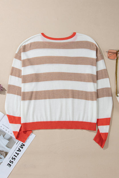 Stripe Colorblock Drop Shoulder Sweater