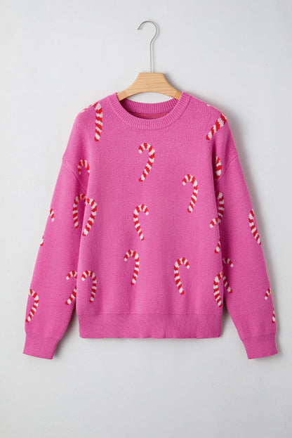 Christmas Candy Cane Drop Shoulder Sweater