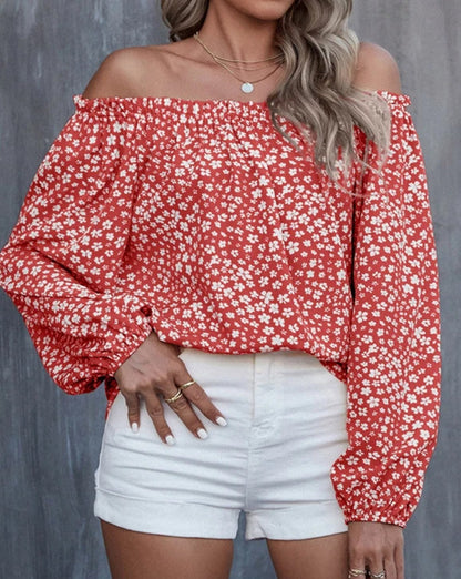 Floral Off Shoulder Lantern Sleeve Blouse