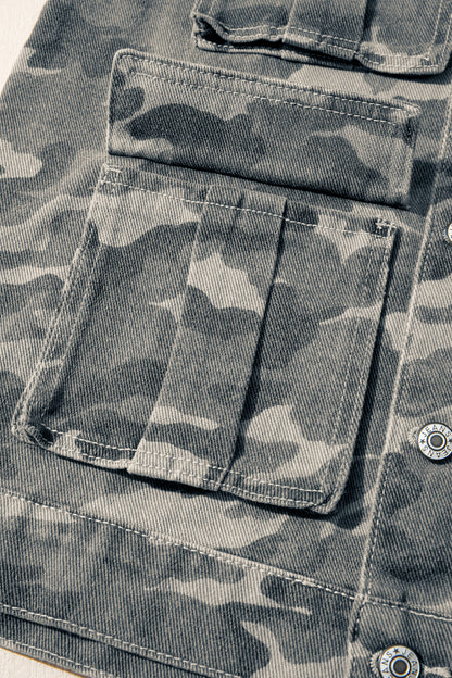 Camo Denim Cargo Pocket Buttoned Vest