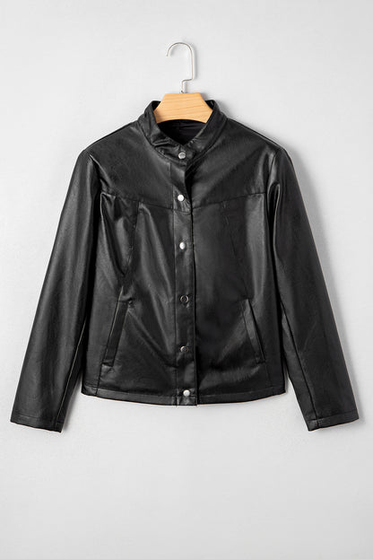 Faux Leather Button-Front Boxy Jacket