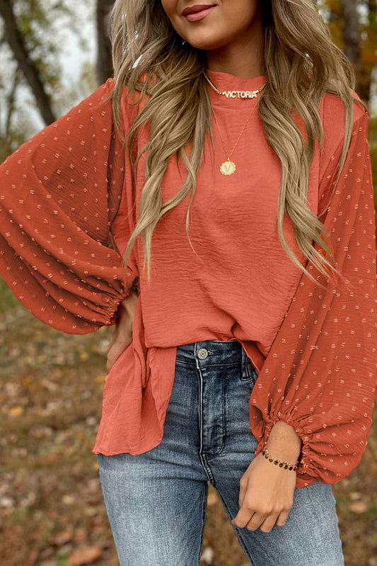 Swiss Dot Balloon Sleeve Blouse