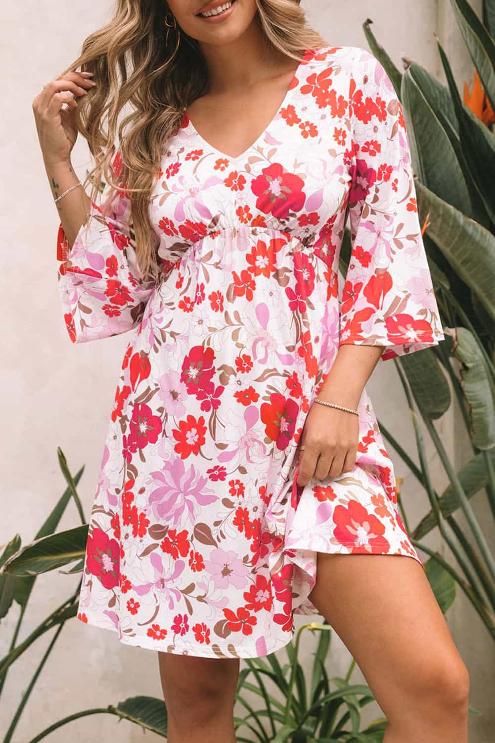 Floral 3/4 Bell Sleeve Dress