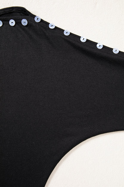 Solid Buttoned Off Shoulder 3/4 Sleeve Top