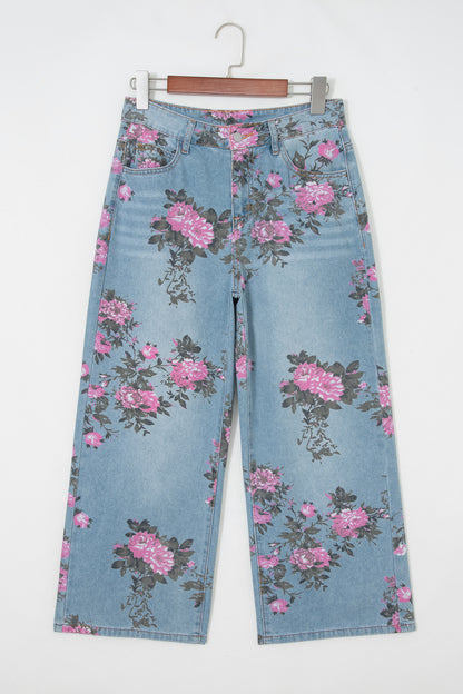 Floral Denim Wide Leg Jeans