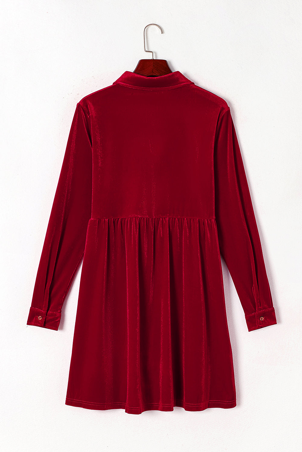 Valentine Velvet Ruffle Buttoned Long Sleeve Dress