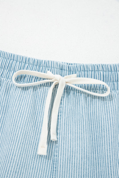 Plus Size Stripe Denim Contrast Drawstring Shorts