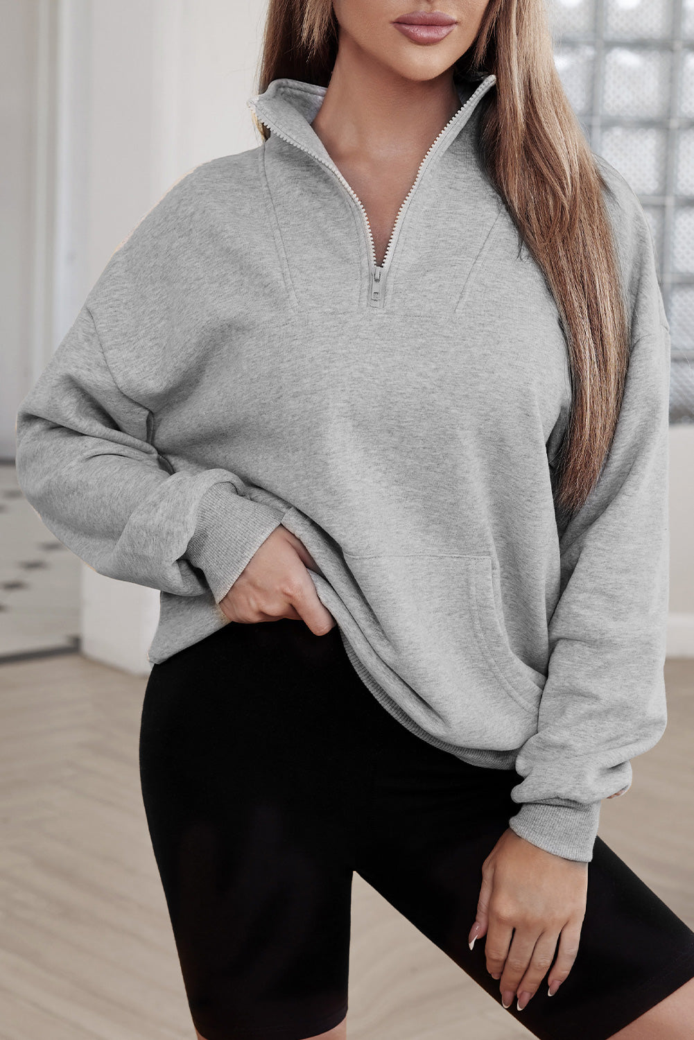 Quarter Zip Kangaroo Pocket Sweatshirt