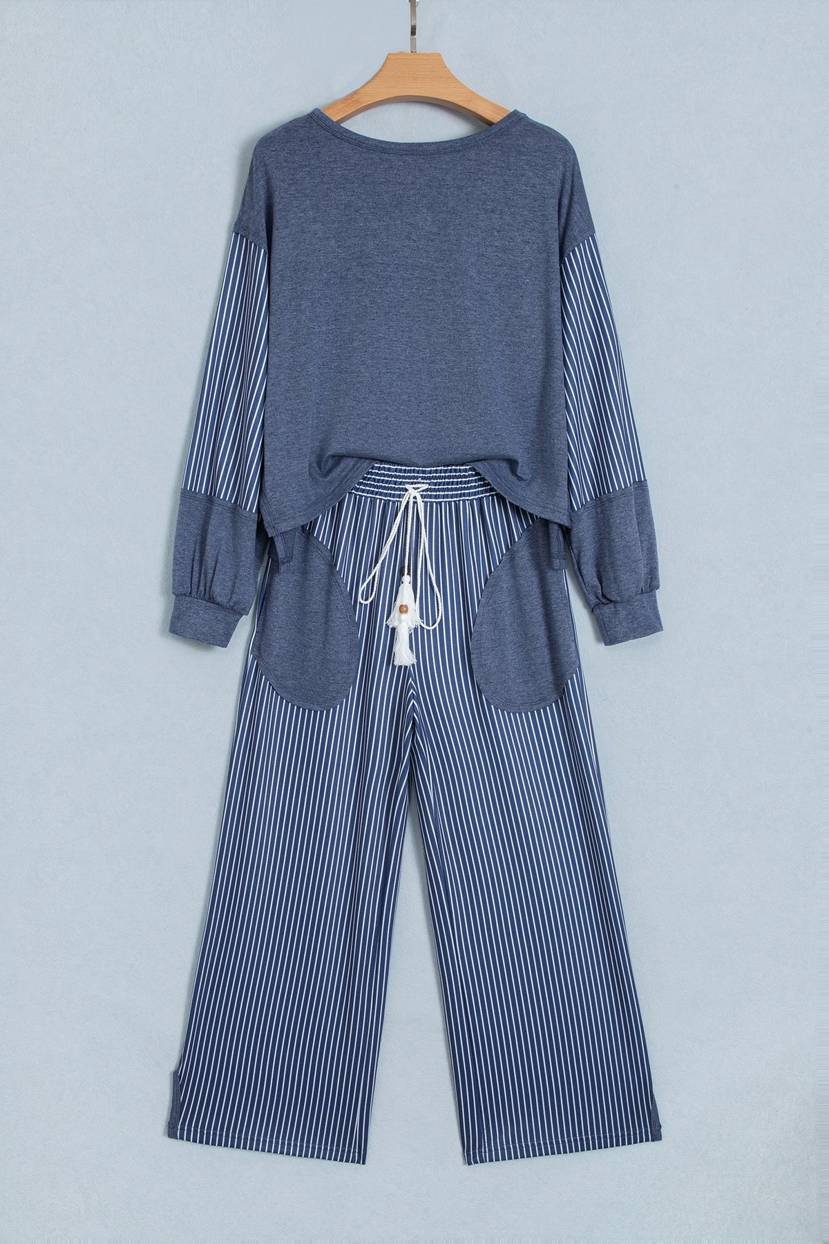 Stripe Patchwork Raw Seam Top & Pants Set