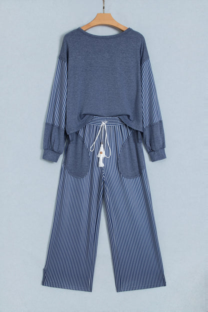 Stripe Patchwork Raw Seam Top & Pants Set