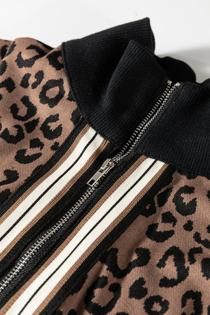 Leopard Quarter Zip Top & Mini Skirt Set