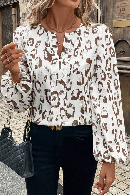 Leopard Balloon Sleeve Blouse