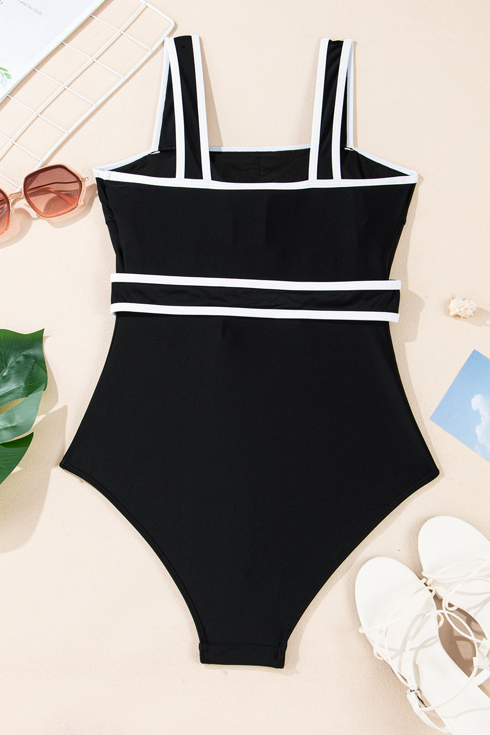 Colorblock Belted One-Piece Swimsuit