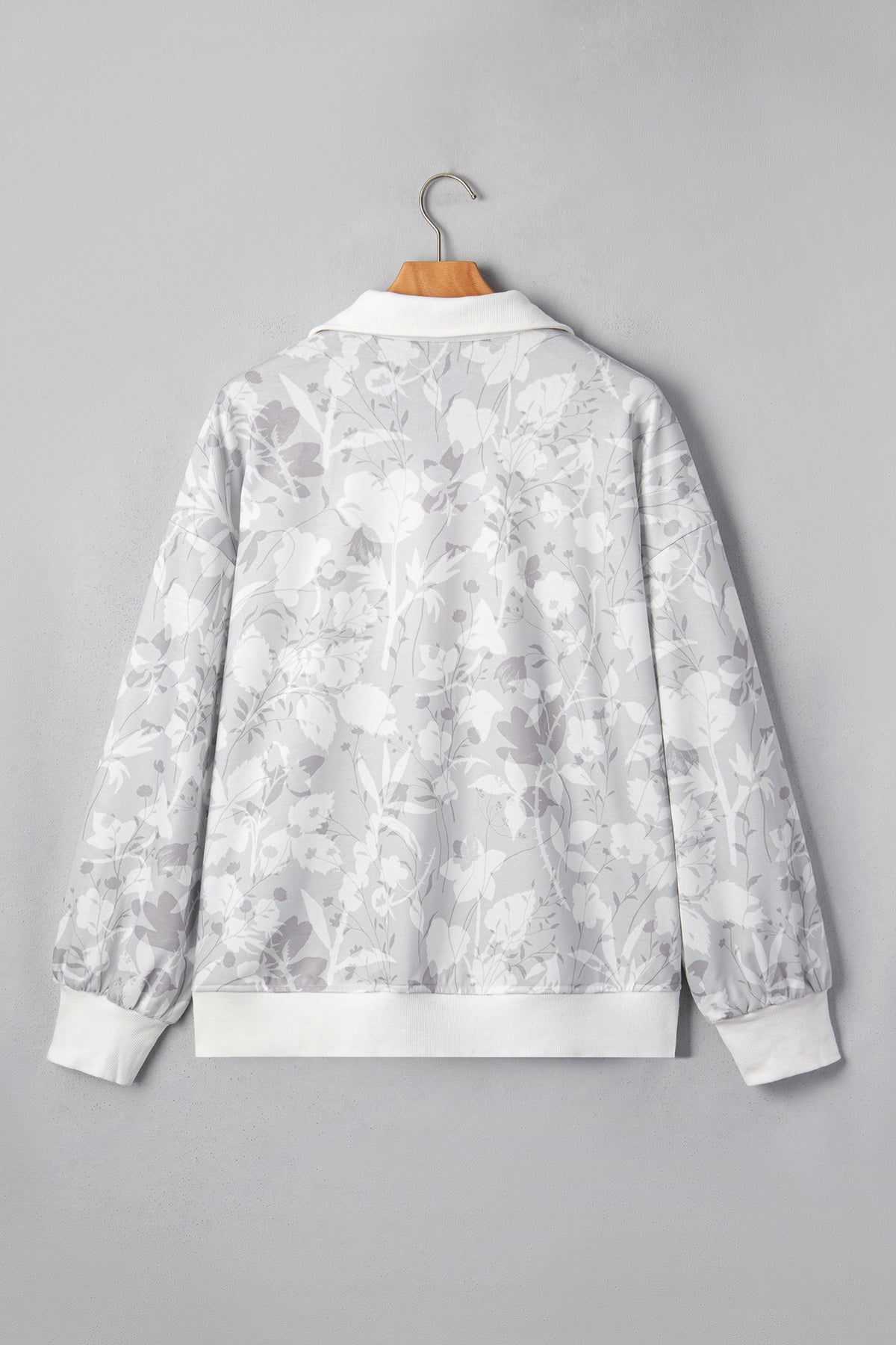 Floral Quarter Zip Collar Drop Shoulder Sweatshirt