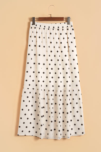 Polka Dot Ruffle Side Slit Maxi Skirt