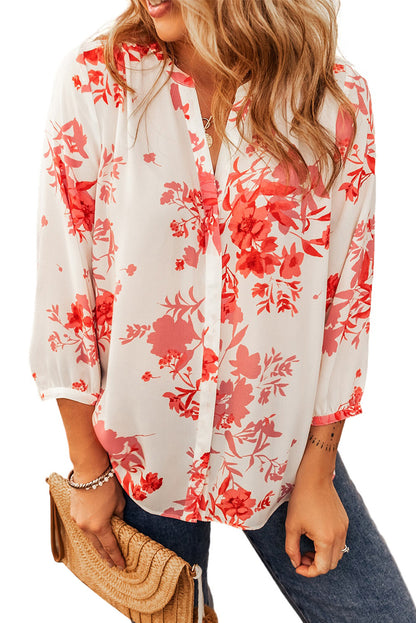 Floral Pleated Back 3/4 Sleeve Shirt