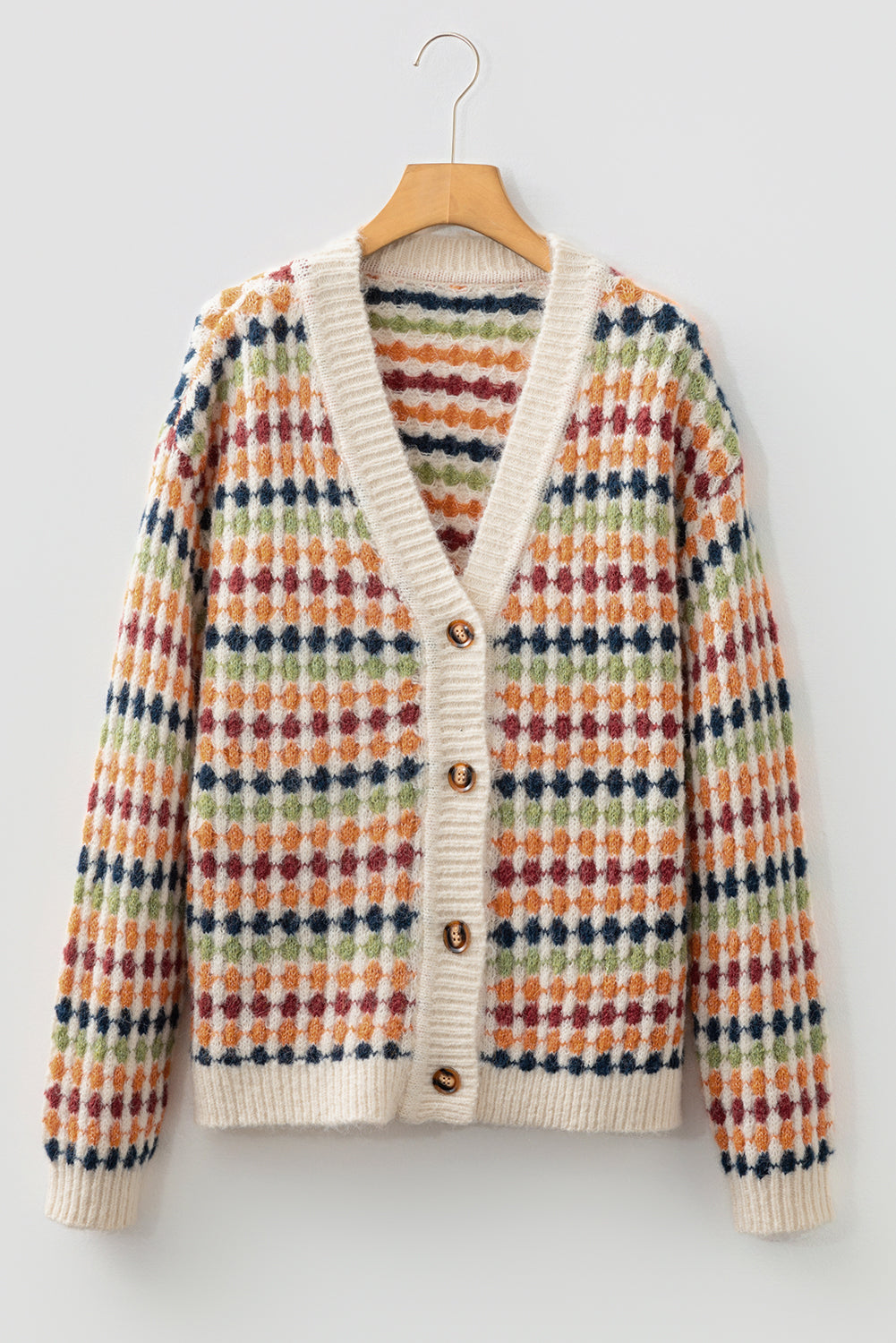 Dotty Knit Button-Up V-Neck Sweater Cardigan