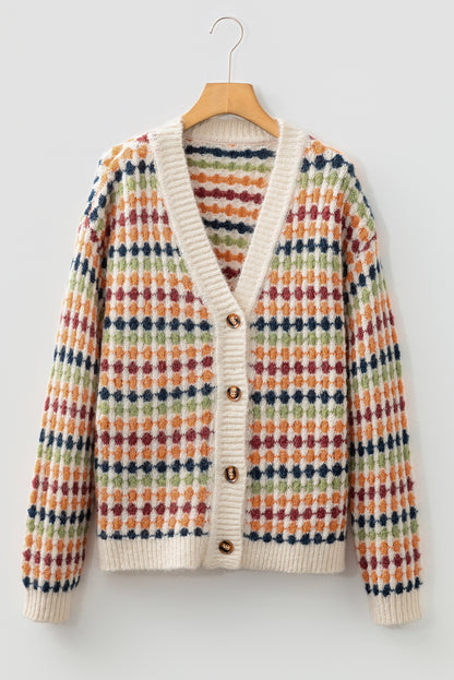 Dotty Knit Button-Up V-Neck Sweater Cardigan