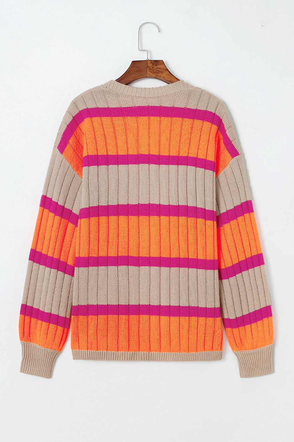 Stripe Colorblock Drop Shoulder Cardigan