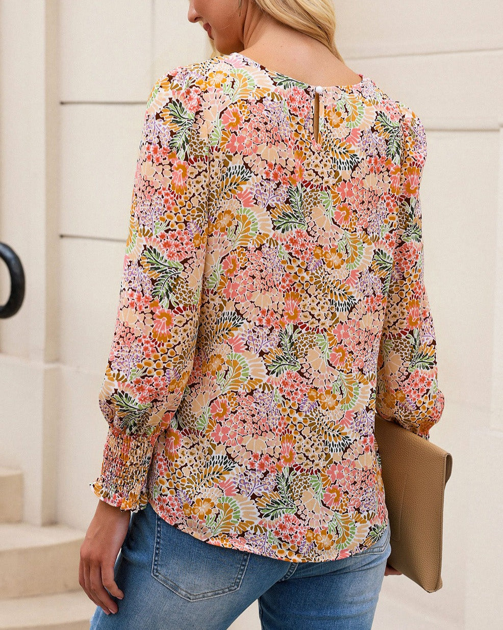 Floral Smocked Long Sleeve Blouse